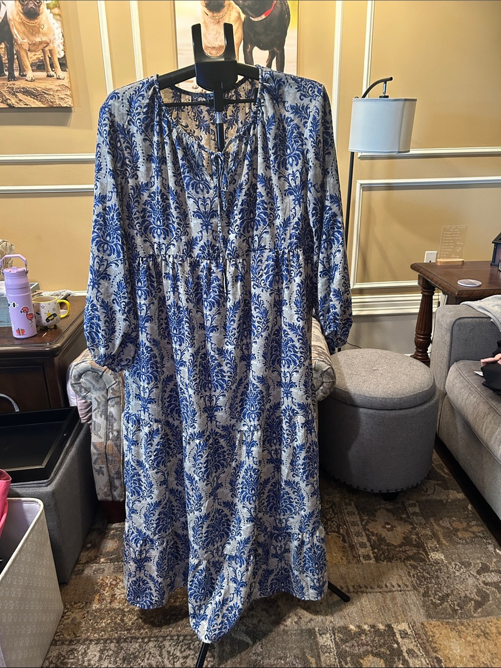 Blue and White Floral Maxi Dress - Women's Casual Boho Maxi
